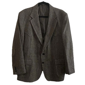 Vintage 80s Levis Western Wear Blazer Men 46R Suede Arm Patches Brown/Tan Tweed